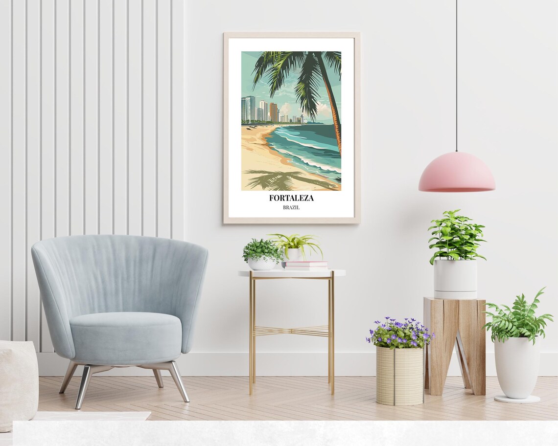 Fortaleza Brazil Beachfront Skyline Teal Hues Vintage Travel Poster - Image 2