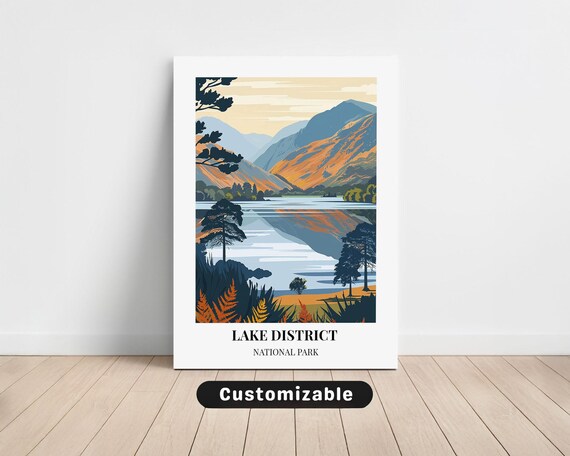 Lake District National Park Autumn Valley Reflection Vintage Travel Poster