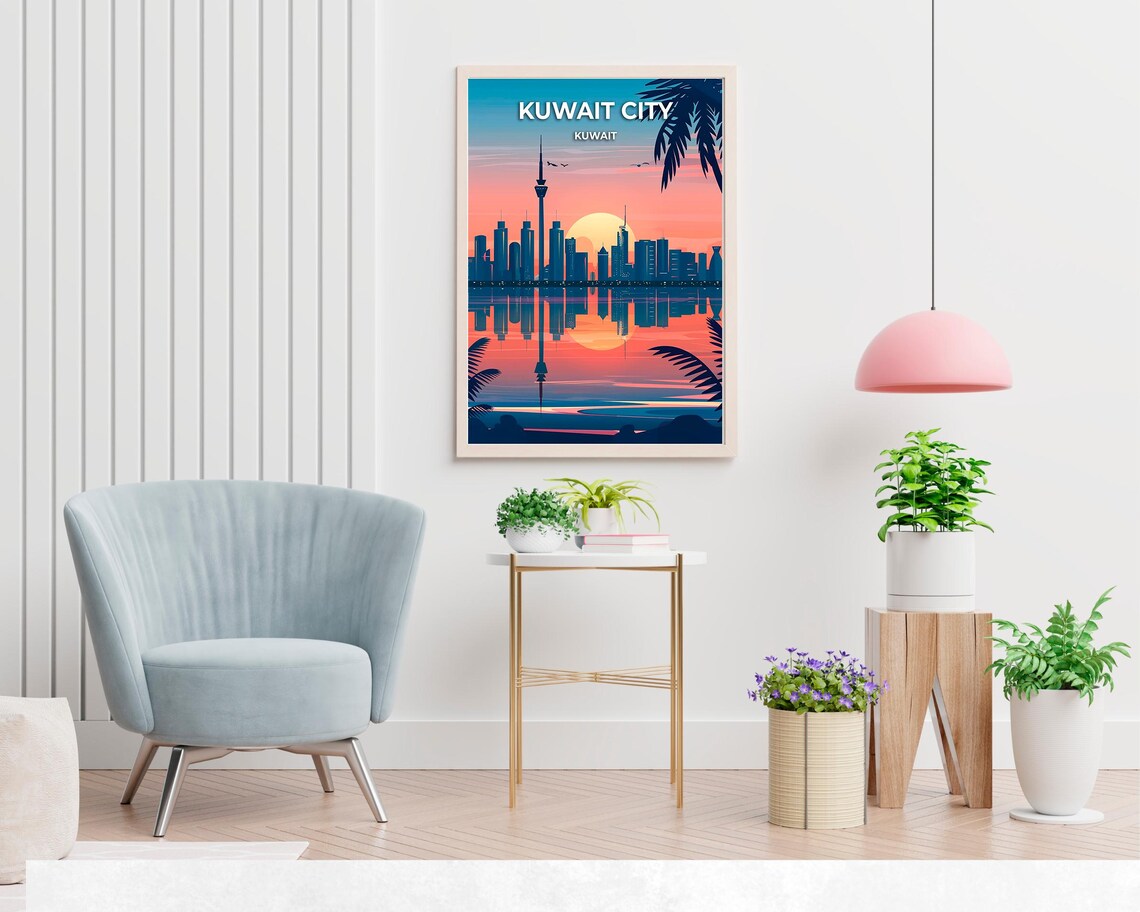 Kuwait City Skyline Sunset Water Mirror Reflection Palm Travel Poster - Image 2