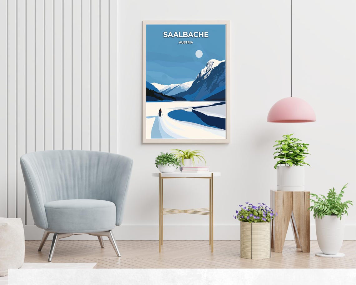 Saalbache Austria Nordic Ski Trail Winter Mountain Scene Poster - Image 2