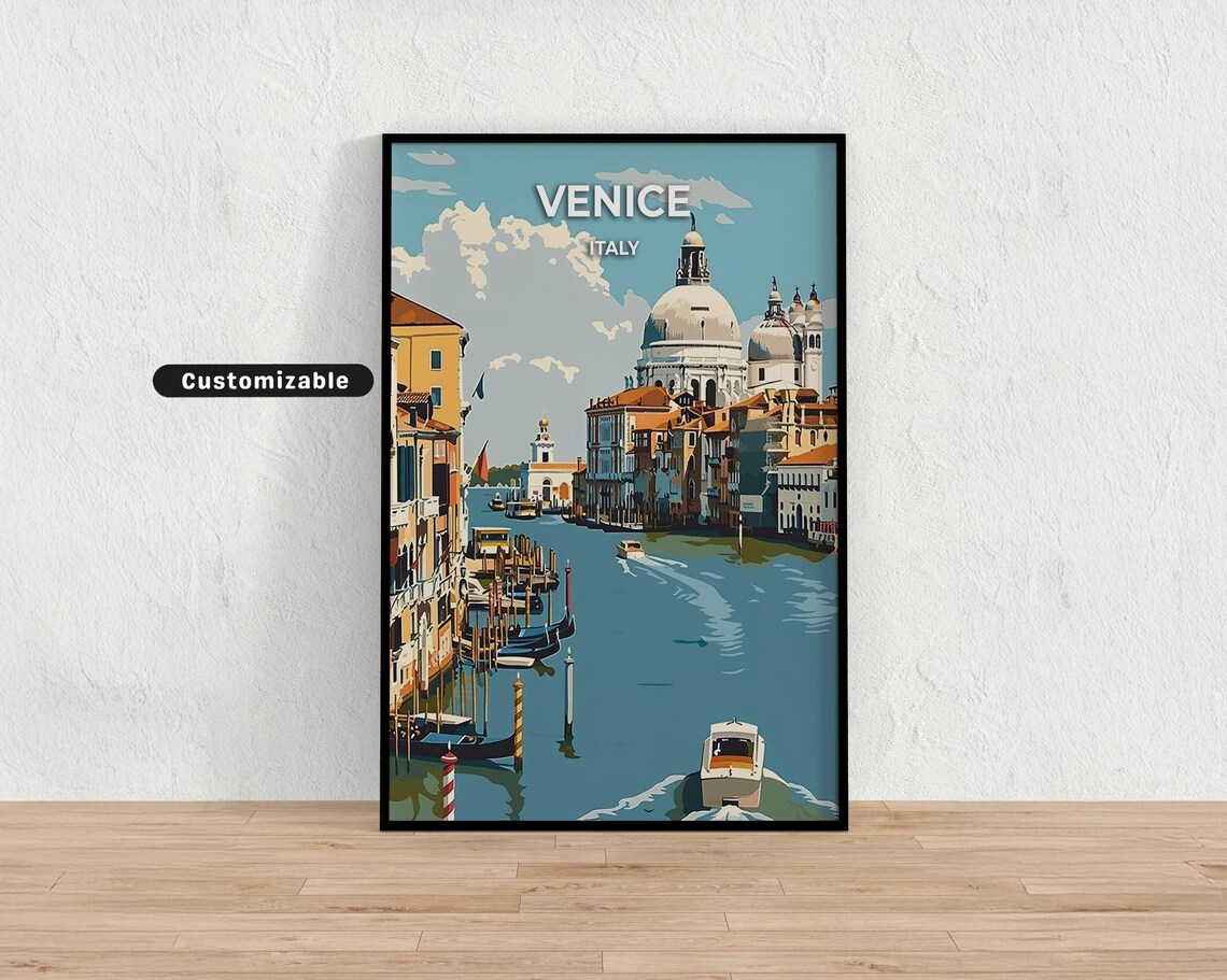 Venice Italy Grand Canal Gondolas Vintage Romantic Travel Poster