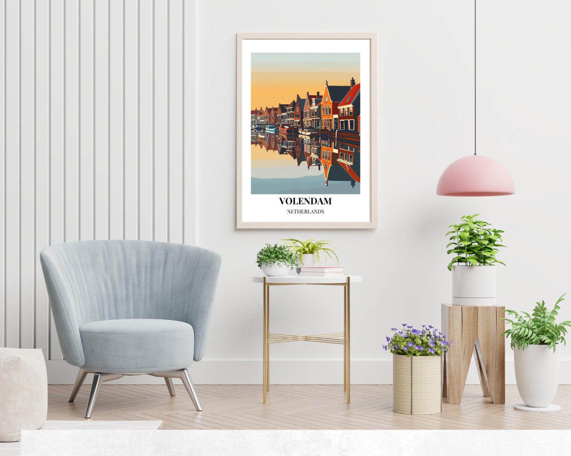 Volendam Netherlands Canal Houses Sunset Retro Travel Poster - Image 2