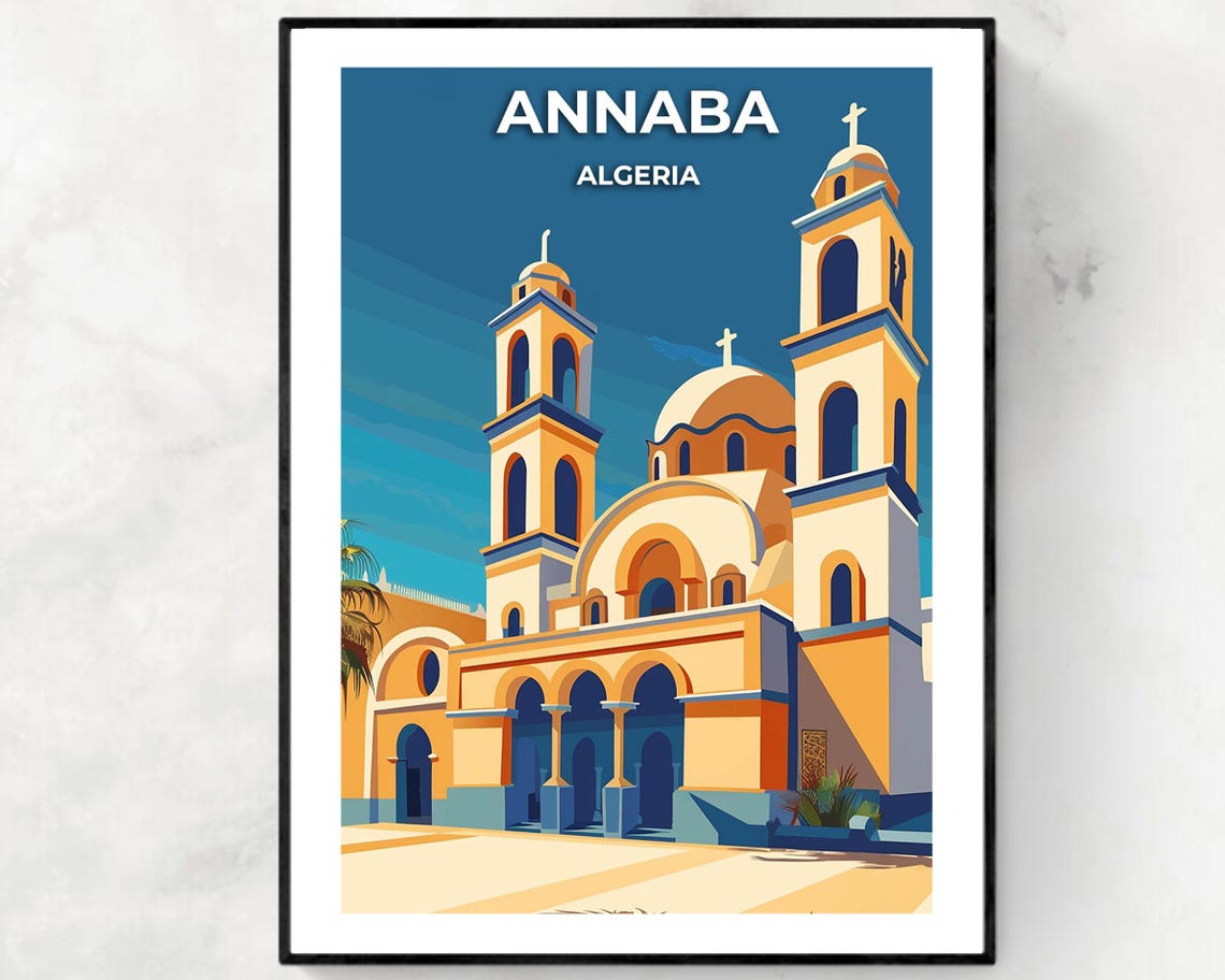 Annaba Basilica Of St Augustine Under Blue Sky Algeria Travel Poster