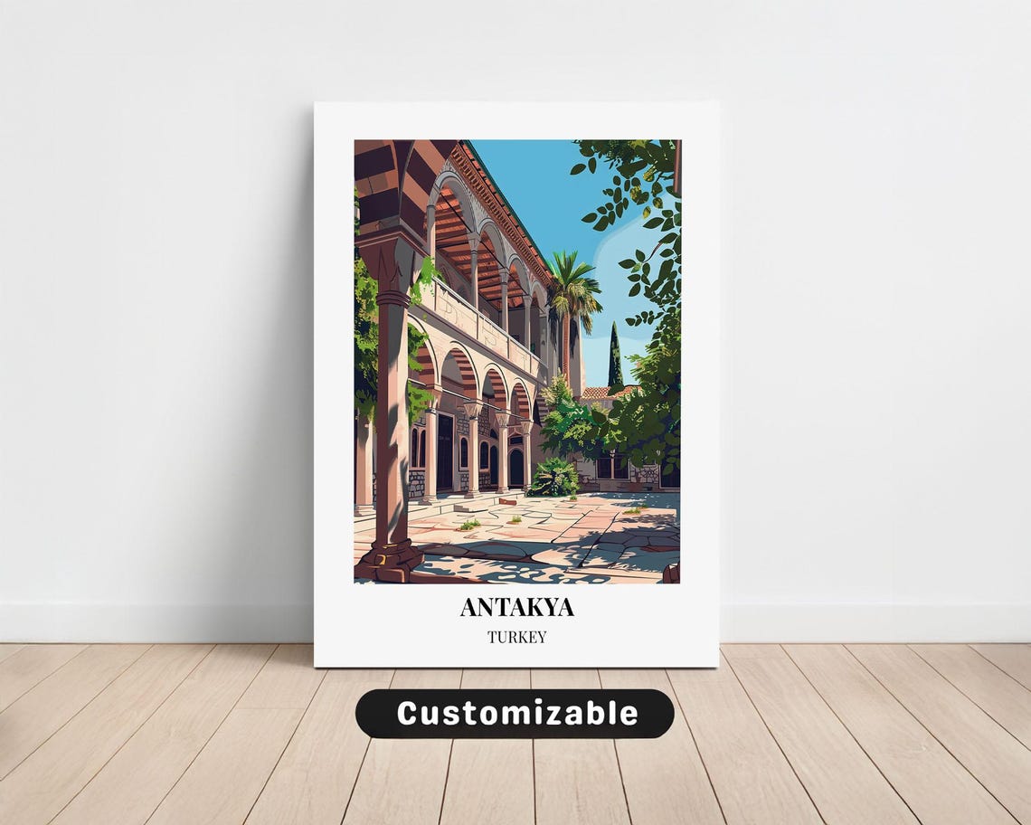 Antakya Turkey Old Arched Courtyard Vintage Style Travel Poster