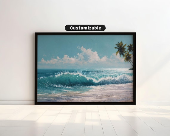 Tropical Ocean Wave Beach Painting Palm Trees Coastal Surf Decor Poster