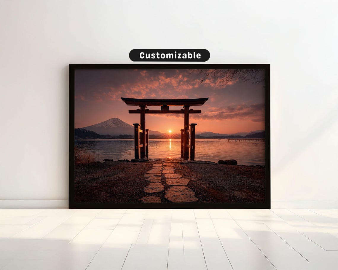 Mount Fuji Sunset Through Torii Gate Lake Japan Scenic Poster