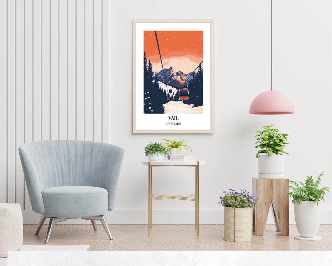 Vail Colorado Gondola Cabins Under Orange Sunset Over Peak Poster - Image 2