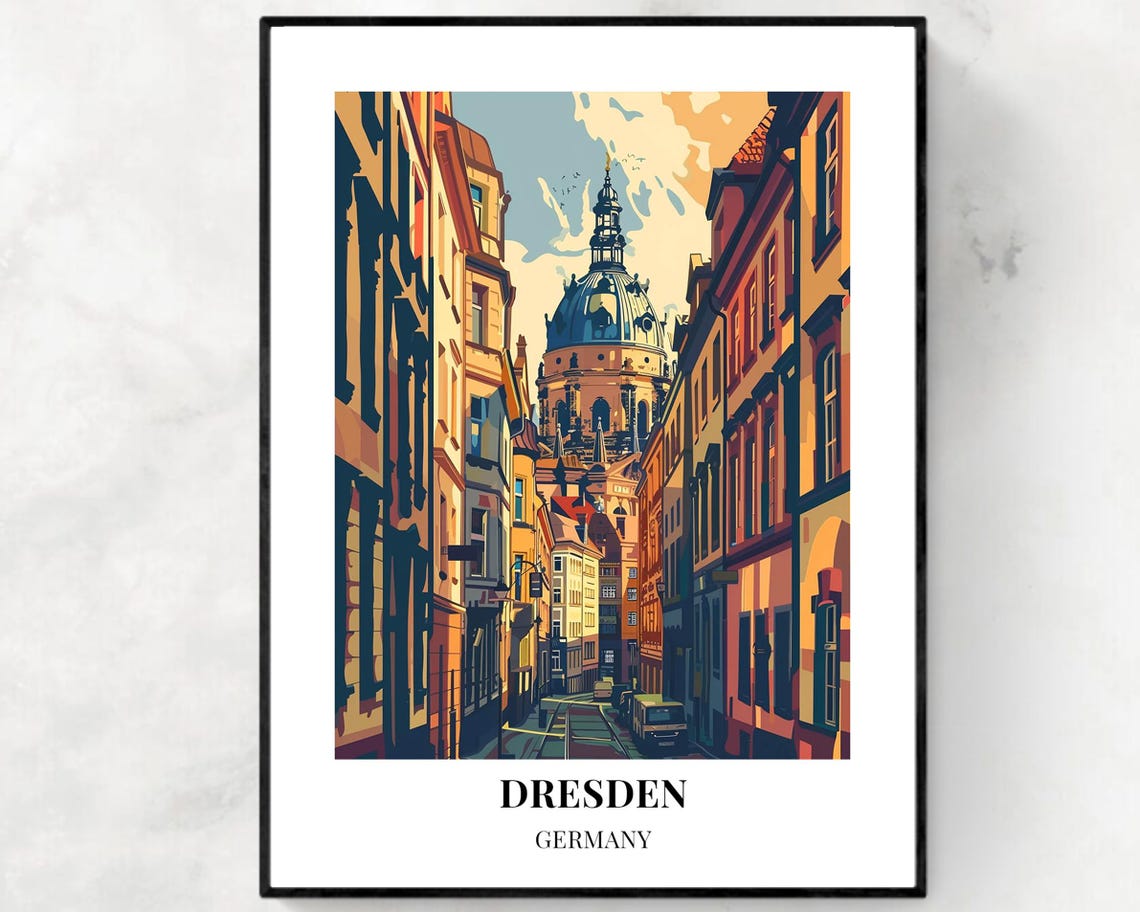 Sunset Dresden Old Town Alley with Frauenkirche Dome Germany Poster