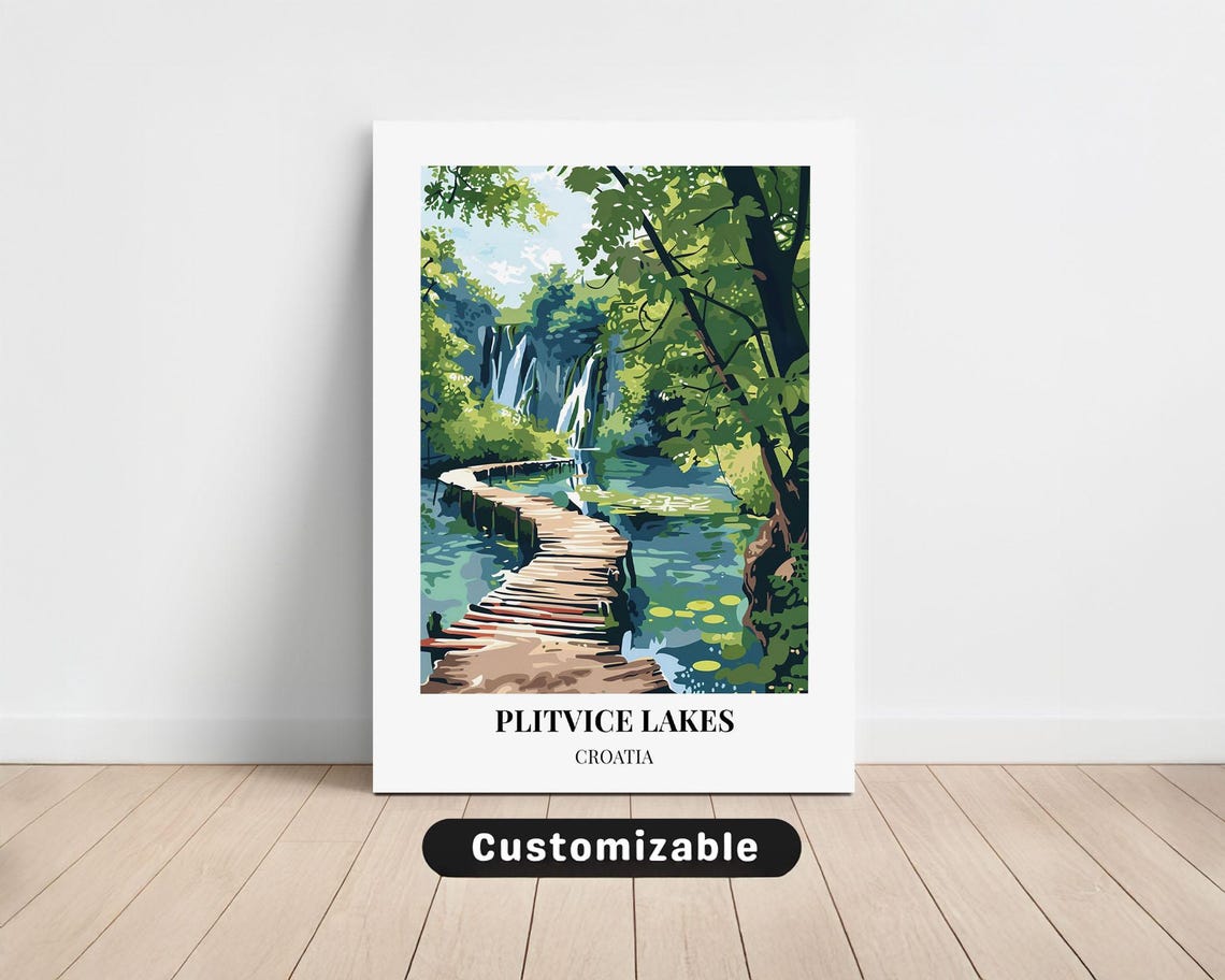 Plitvice Lakes Croatia Travel Waterfall Boardwalk Nature Art Print
