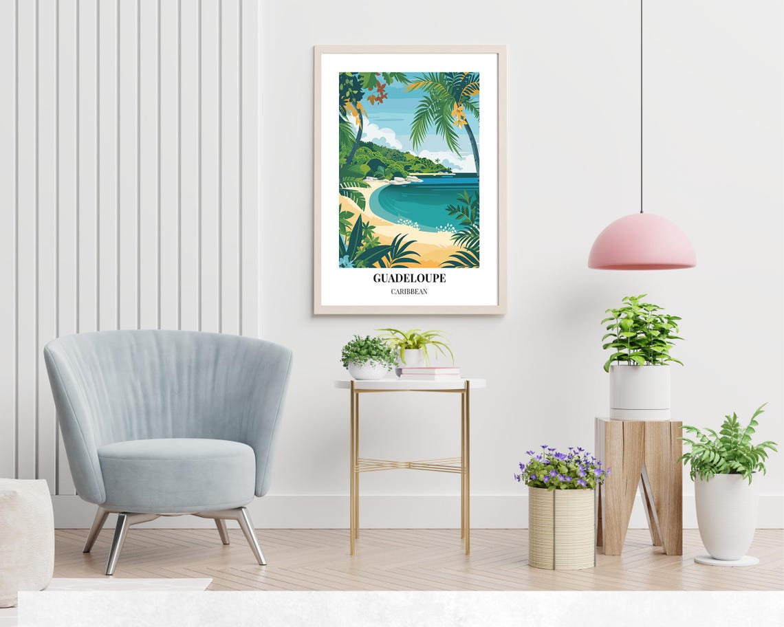 Guadeloupe Caribbean Palm Beach Turquoise Bay Travel Poster Artwork - Image 2