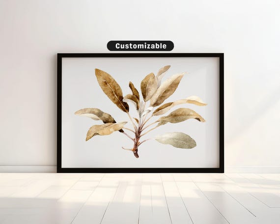 Watercolor Sage Plant With Soft Earthy Hues Botanical Wall Art Neutral Minimal Print