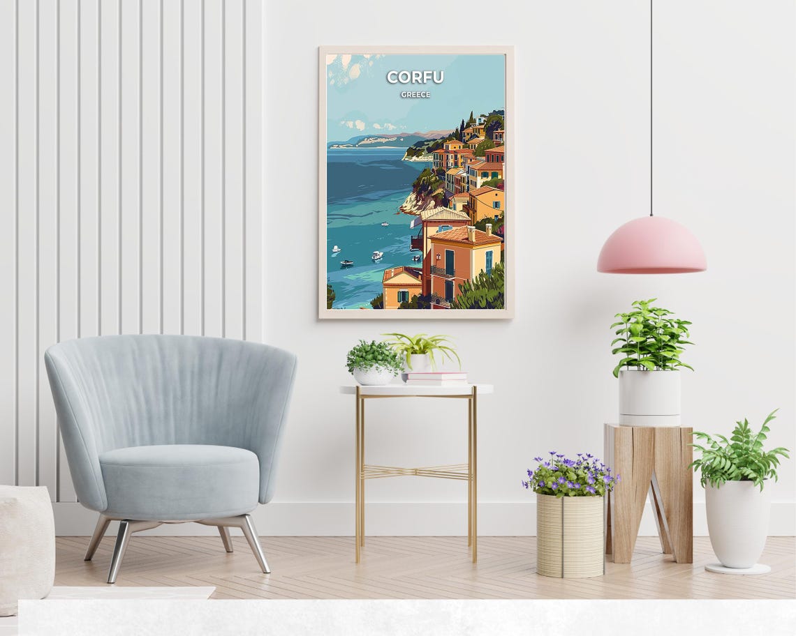 Corfu Greece Colorful Hillside Town Ionian Sea Coastline Poster - Image 2