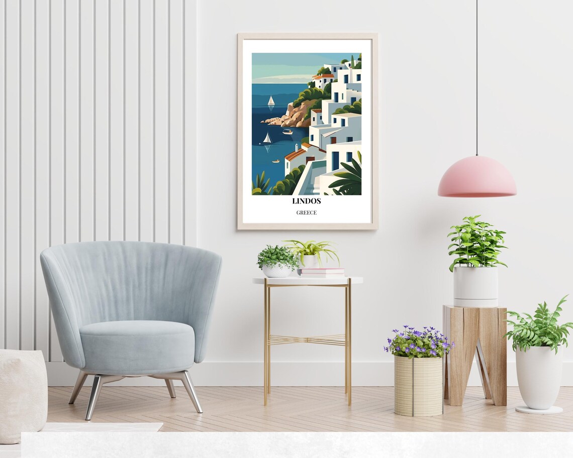 Lindos Greece Rhodes Whitewashed Village Aegean Sail Travel Poster - Image 2
