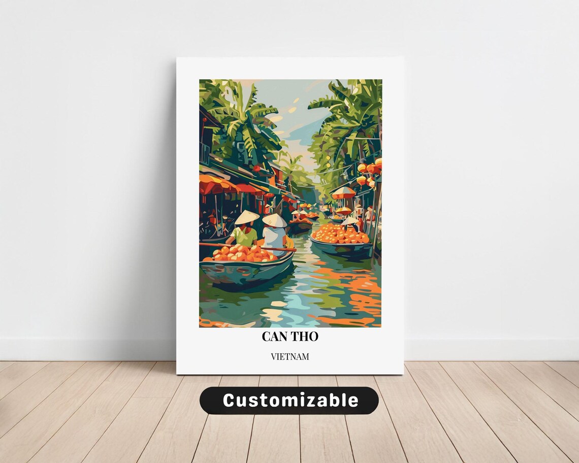 Can Tho Vietnam Floating Market Lanterns Boats Travel Poster