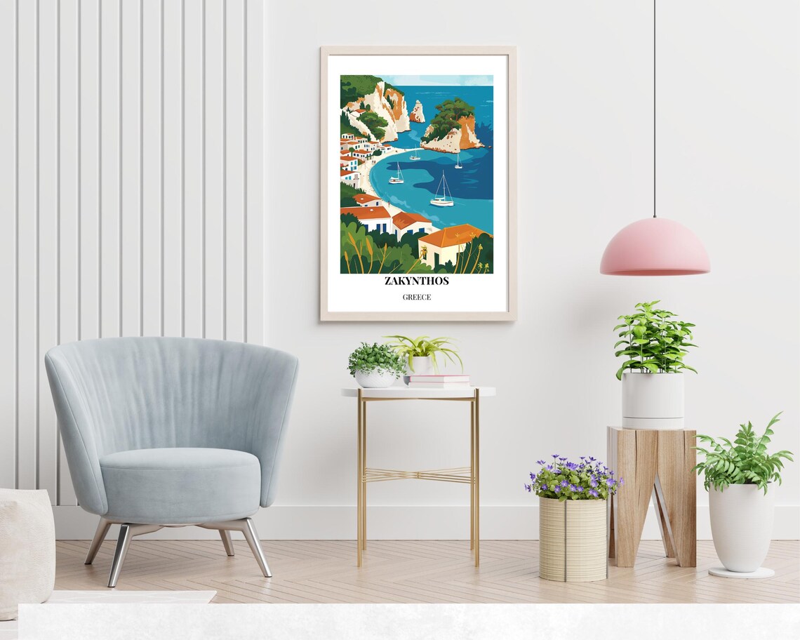 Zakynthos Greece Cliff Cove Sailboats Island Travel Poster Artwork - Image 2