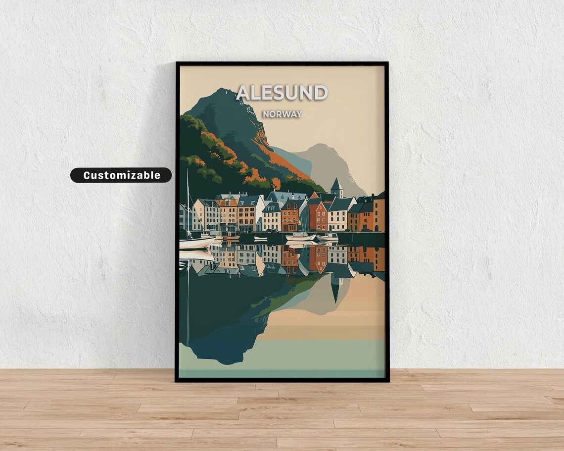 Alesund Norway Art Nouveau Waterfront Reflection Harbor Town Poster