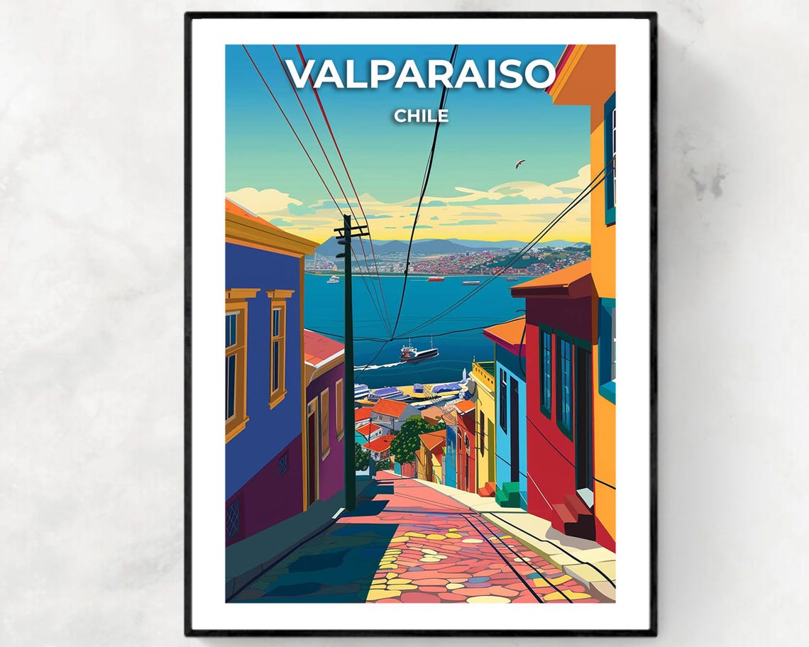 Valparaiso Chile Colorful Hillside Street Over Harbor Poster
