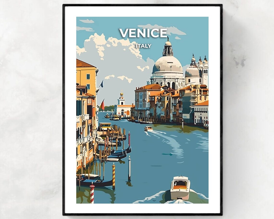 Venice Italy Grand Canal Gondolas Basilica Boats Travel Poster