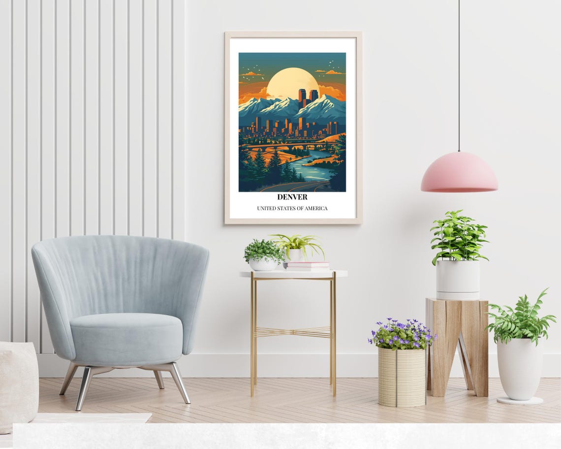 Denver Skyline Rocky Mountains Moonlit River Poster with Caption - Image 2