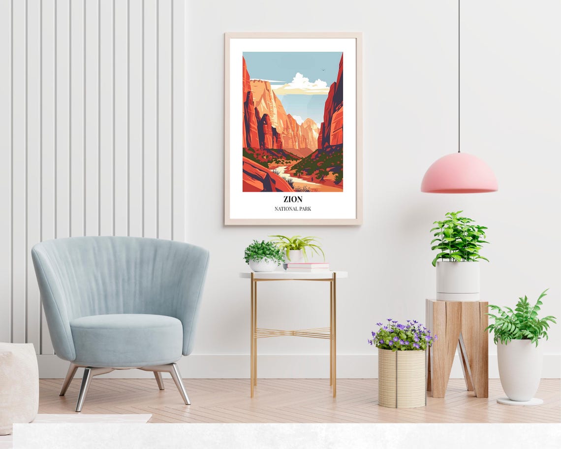 Zion National Park Utah Sunlit Red Rock Canyon Travel Poster - Image 2