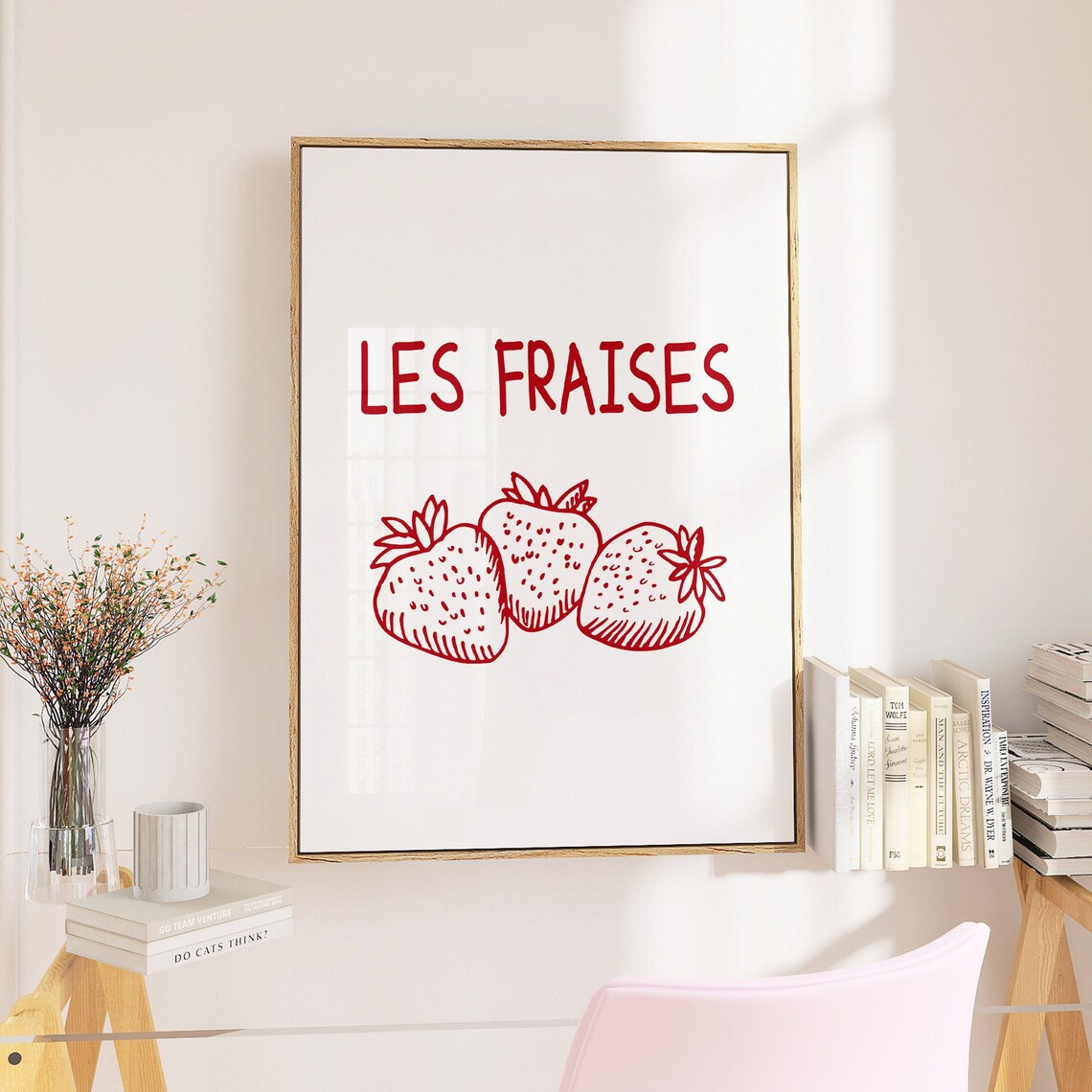 Les Fraises Red Strawberry Line Art French Kitchen Market Poster - Image 4