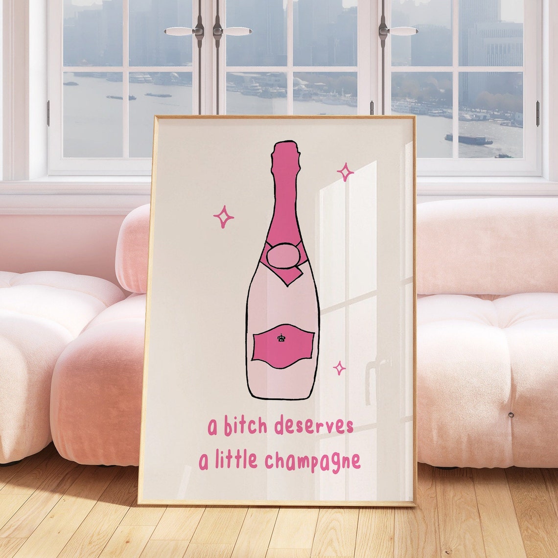 Pink Champagne Bottle Funny Brunch Party Celebration Quote Poster - Image 3