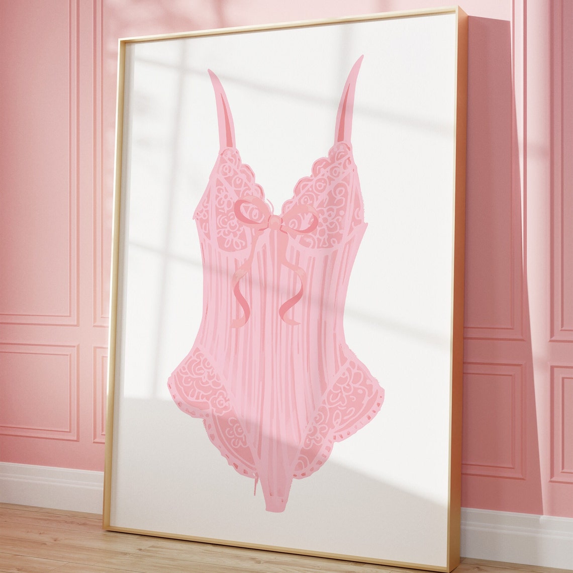 Pink Lace Corset Bodysuit Coquette Balletcore Room Decor Poster