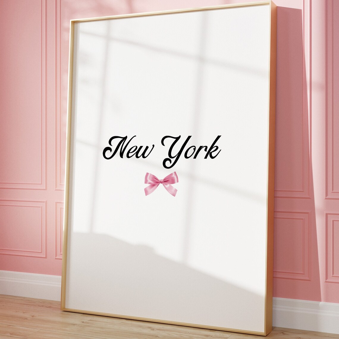 New York Calligraphy Pink Bow Minimalist Coquette Room Poster - Image 3