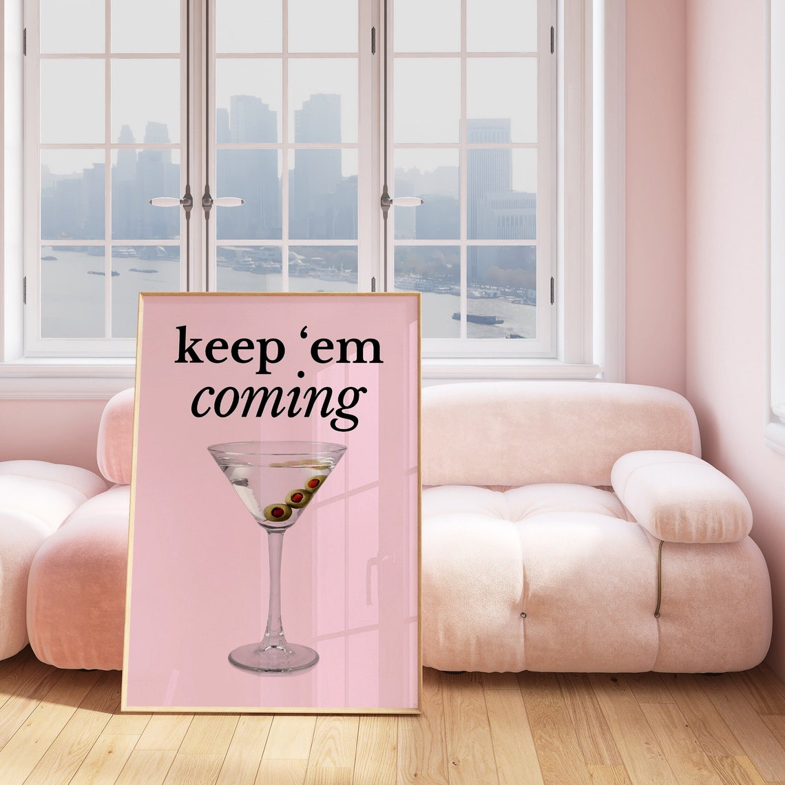Keep Em Coming Pink Martini Cocktail Bar Cart Funny Quote Poster - Image 2