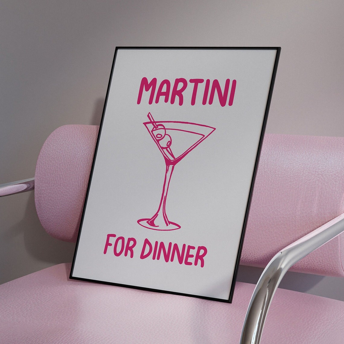 Hot Pink Martini Glass Line Art For Dinner Cocktail Kitchen Poster - Image 4