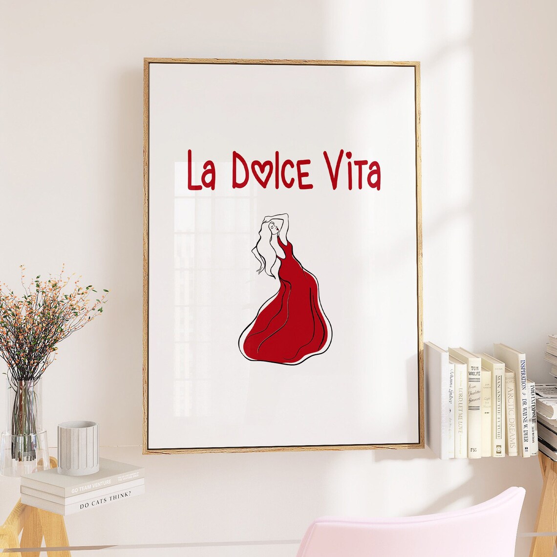 La Dolce Vita Red Script Italian Woman Fashion Line Art Poster
