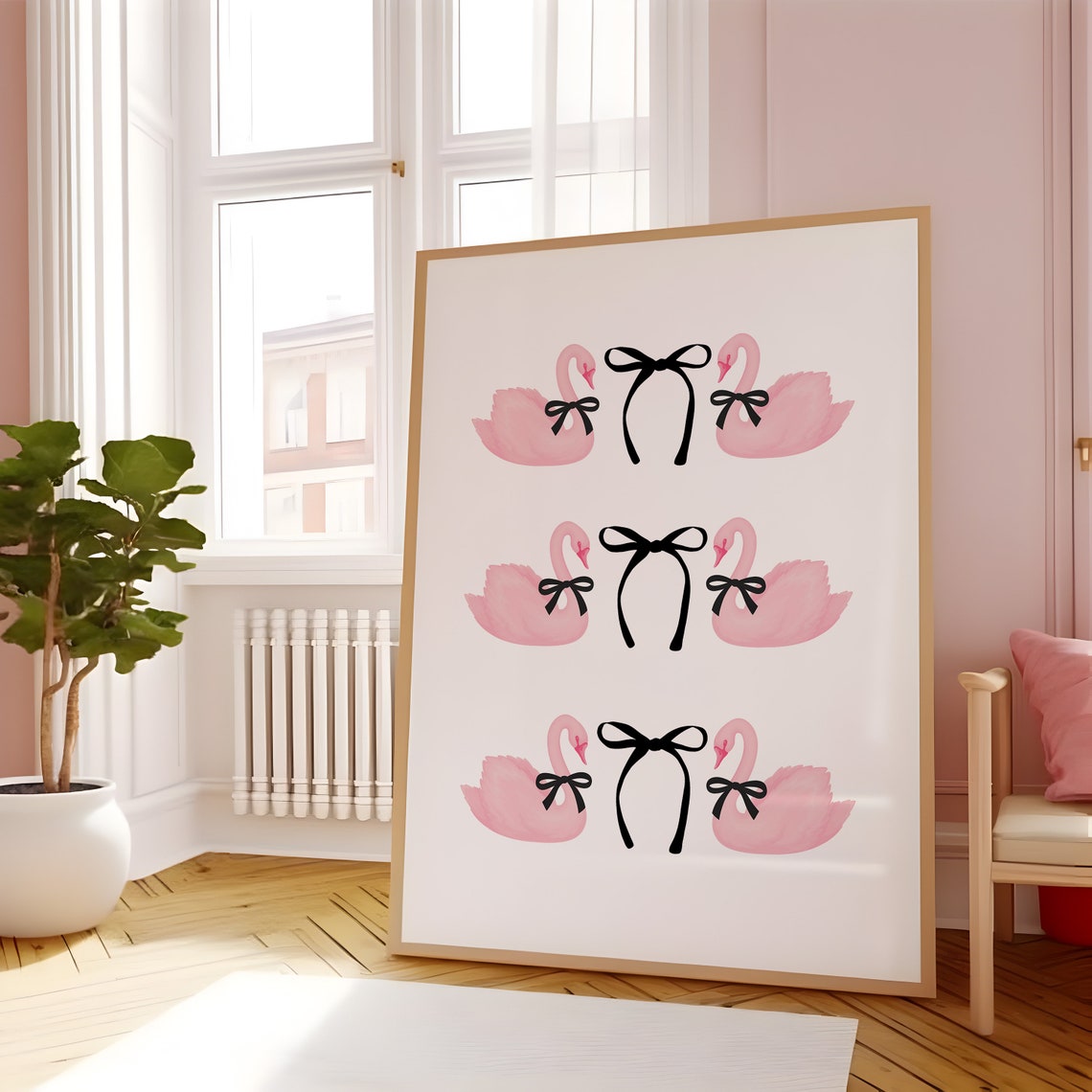 Pink Swans With Black Bows Balletcore Trio Illustration Poster - Image 5