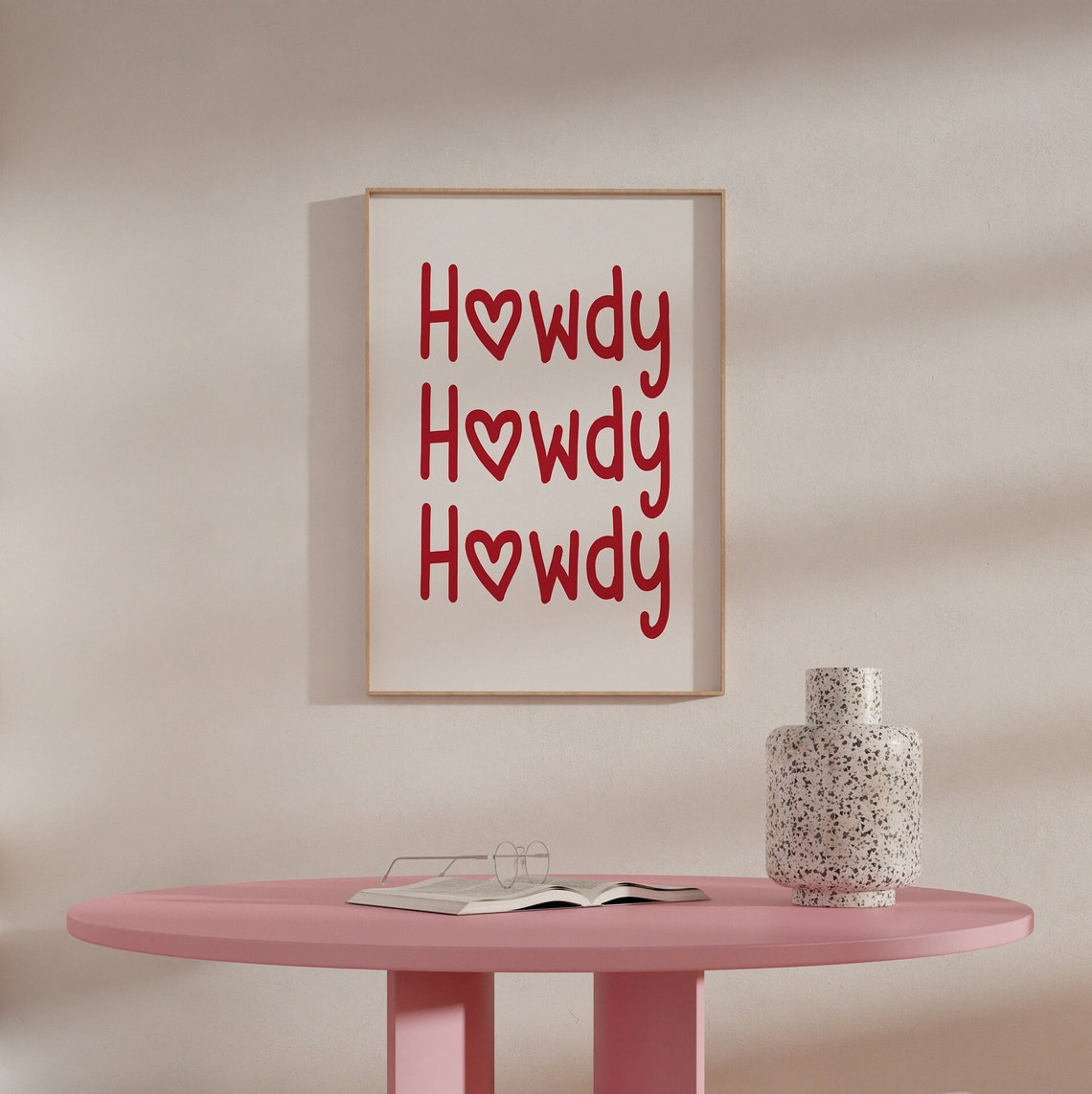Howdy With Heart Triple Repeat Red Western Typography Poster - Image 4