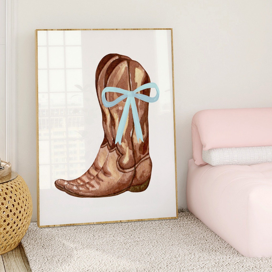 Single Cowgirl Boot With Blue Bow Coquette Western Room Decor Poster - Image 2