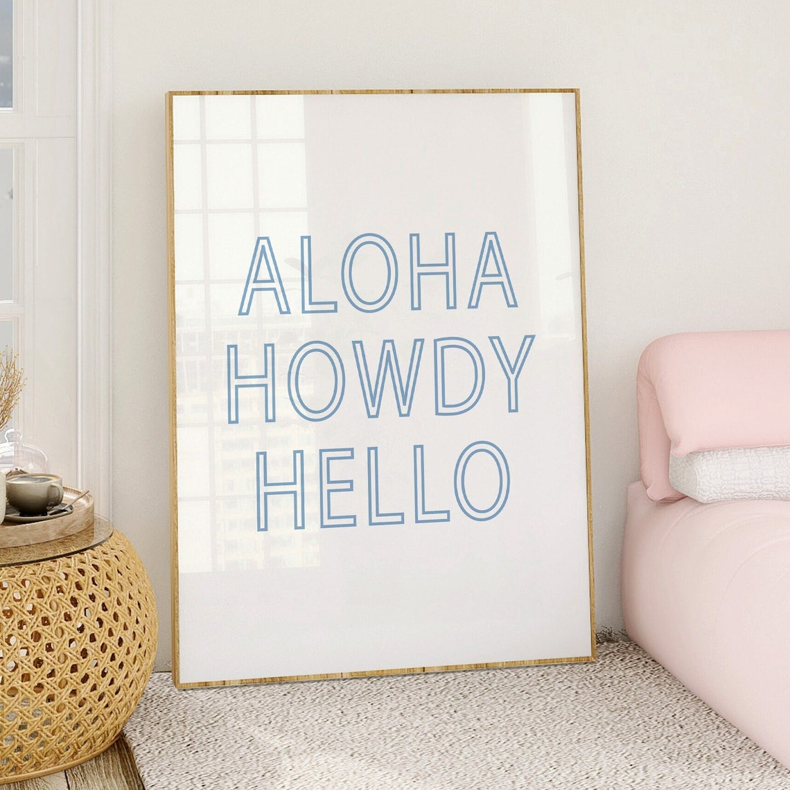 Aloha Howdy Hello Trendy Cowgirl Coastal Wall Art Cowgirl Coastal Blue Western Inspired Wall Art Trendy College Gallery Wall Art Poster