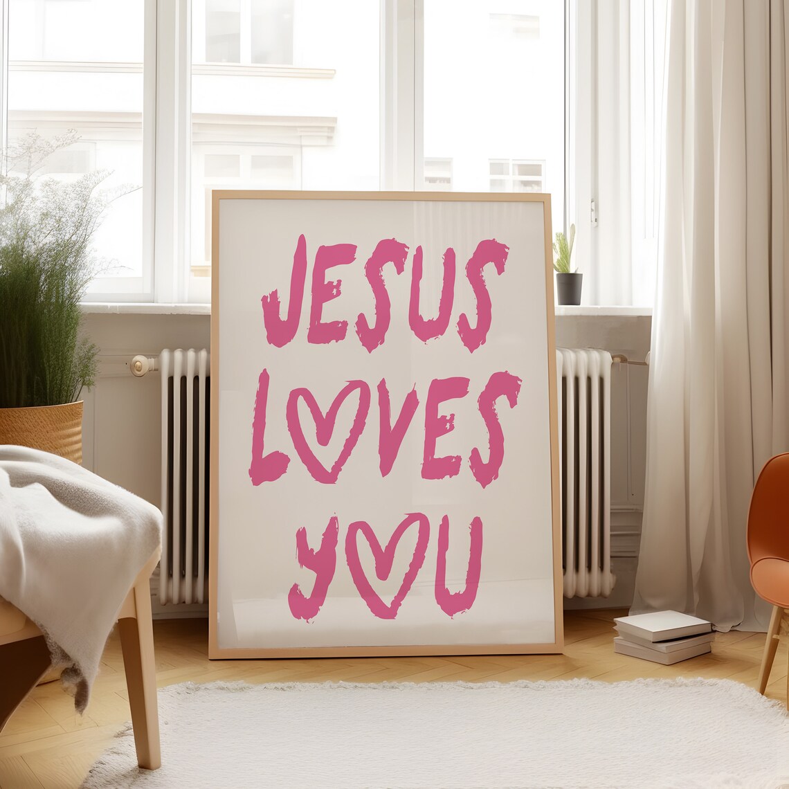 Jesus Loves You Hot Pink Brush Lettering Christian Faith Poster - Image 3
