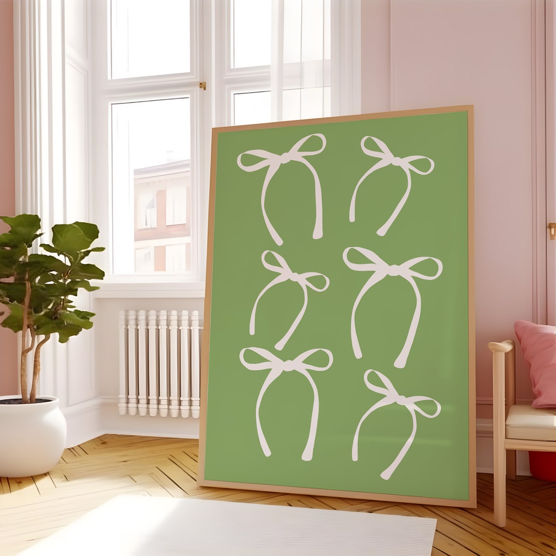 Six White Bows On Sage Green Coquette Balletcore Decor Poster - Image 4