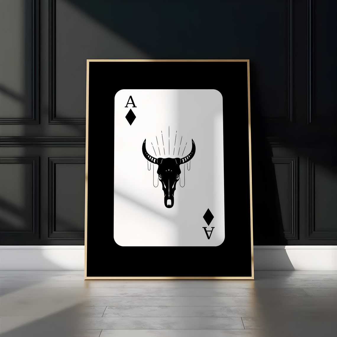 Ace Of Diamonds Longhorn Skull Western Gothic Card Art Poster - Image 2