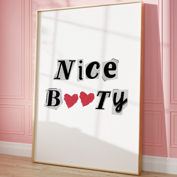 Nice Booty Art Print Poster Letters Print Cute Bathroom Wall Art Trendy Art Pink Aesthetic Wall Art Trendy Poster