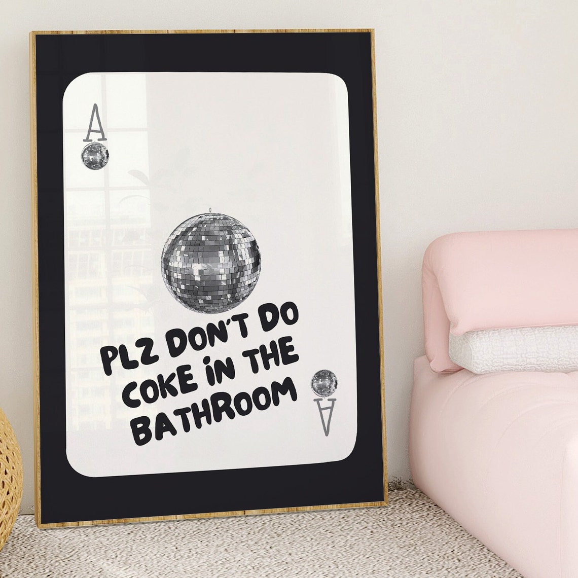 Plz Don't Do Coke In The Bathroom Funny Disco Ball Card Poster - Image 5