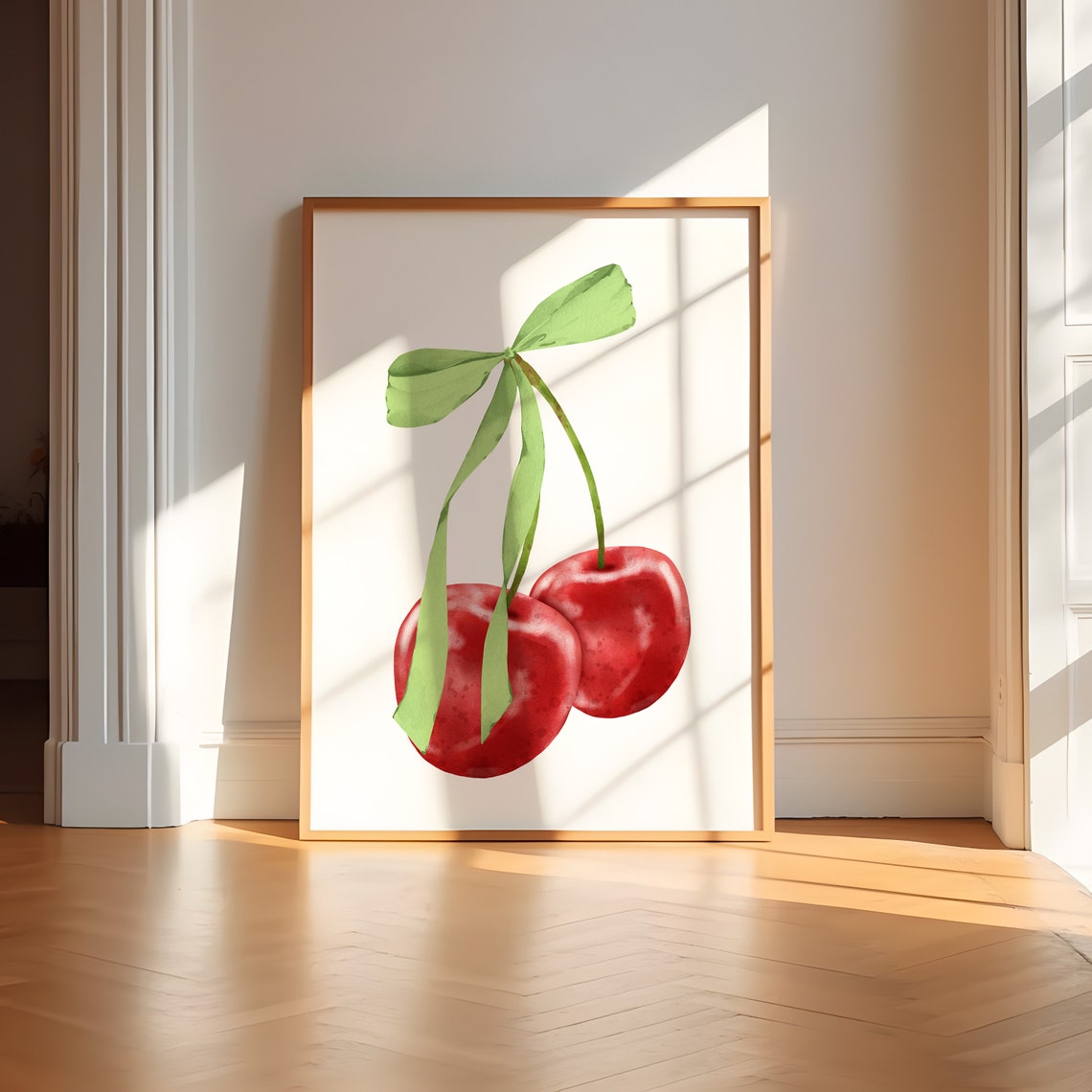 Green Bow Tied Cherries Watercolor Coquette Girly Decor Poster - Image 5