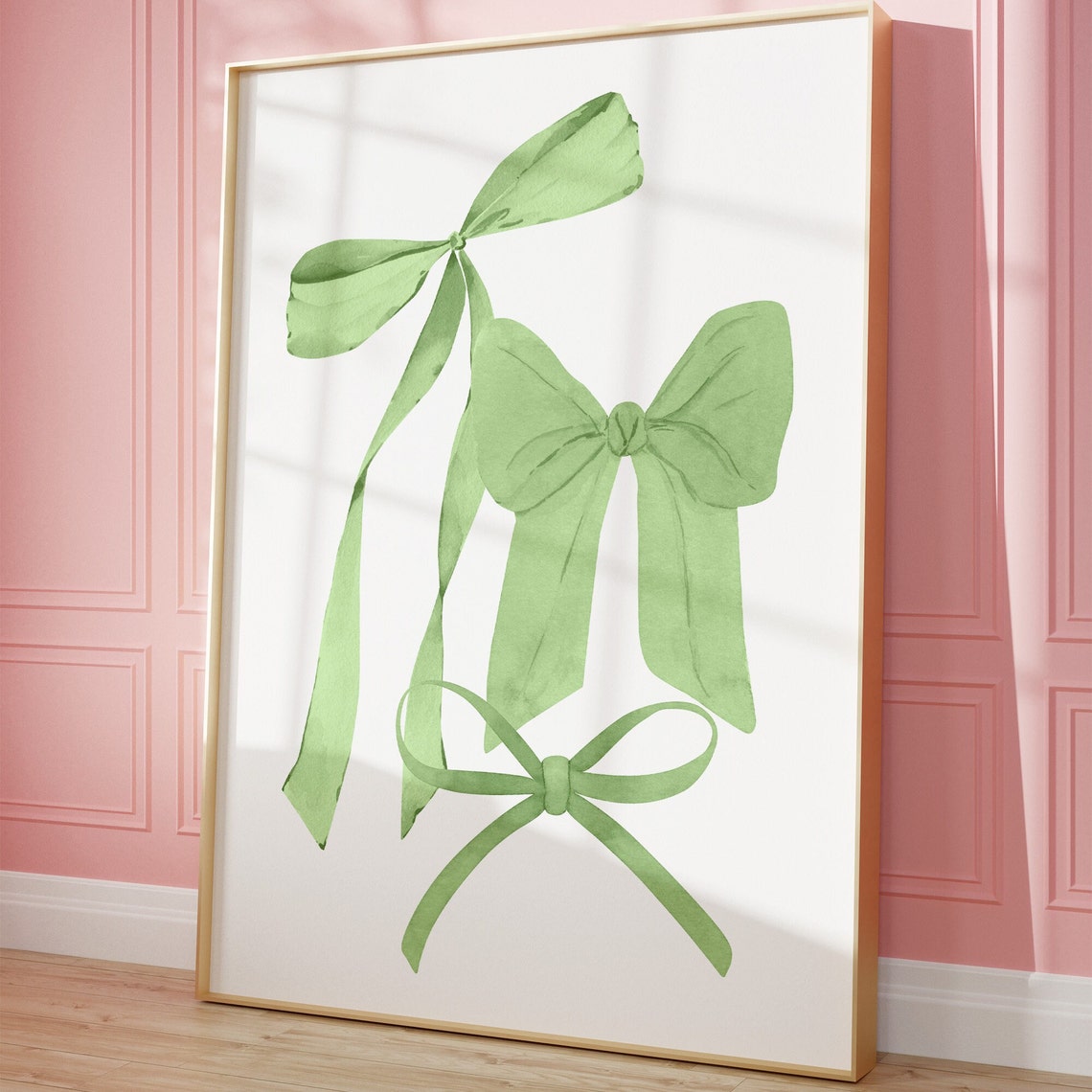 Green Watercolor Bow Trio Balletcore Coquette Girl Decor Poster - Image 2