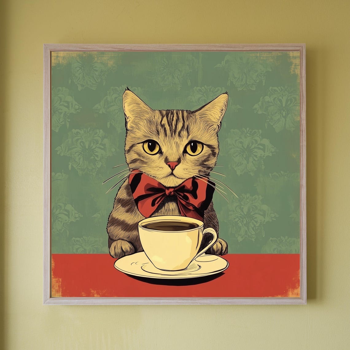 Dapper Gentleman Tabby Cat With Red Bowtie And Coffee Cup Poster