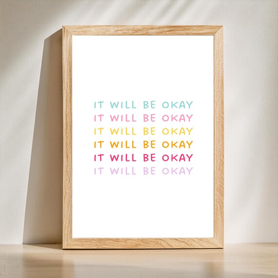 It Will Be Okay Pastel Rainbow Typography Quote Poster for Office Decor