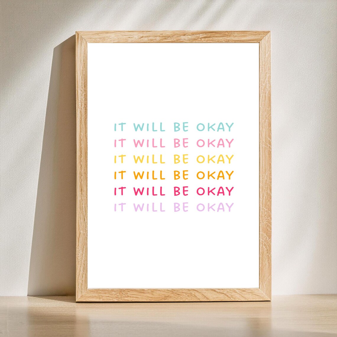 It Will Be Okay Pastel Rainbow Typography Quote Poster for Office Decor