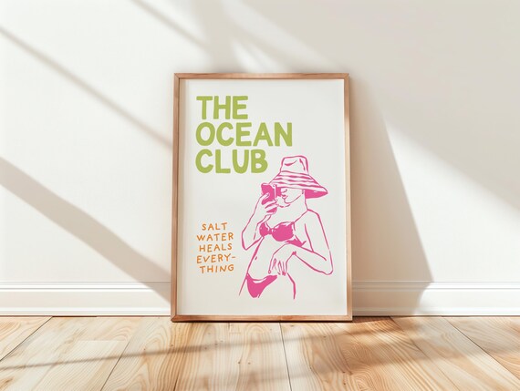 The Ocean Club Beach Selfie Salt Water Heals Retro Coastal Poster
