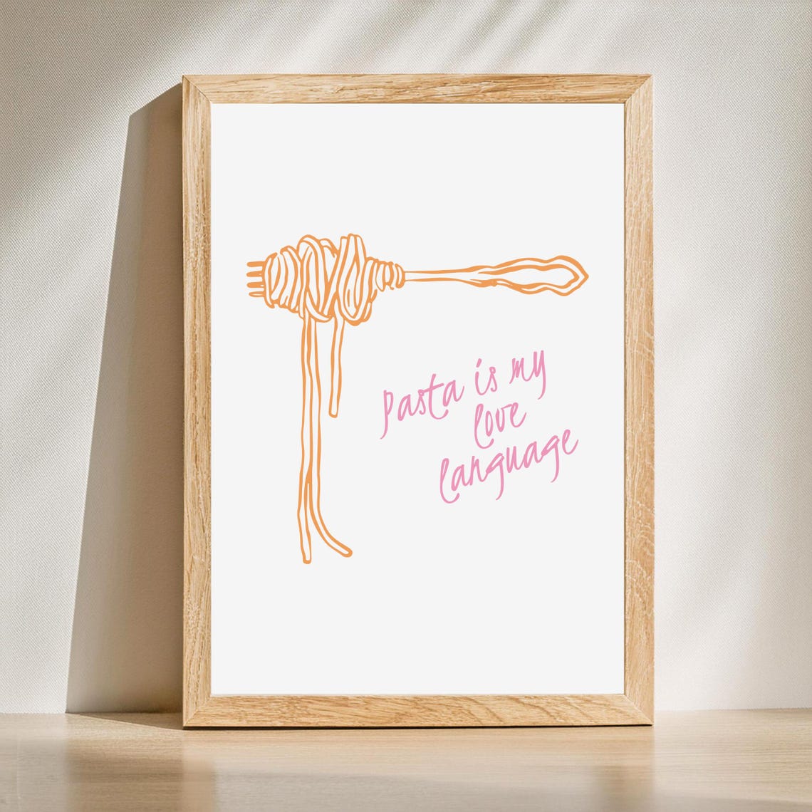 Funny Pasta Is My Love Language Orange Line Art Kitchen Poster