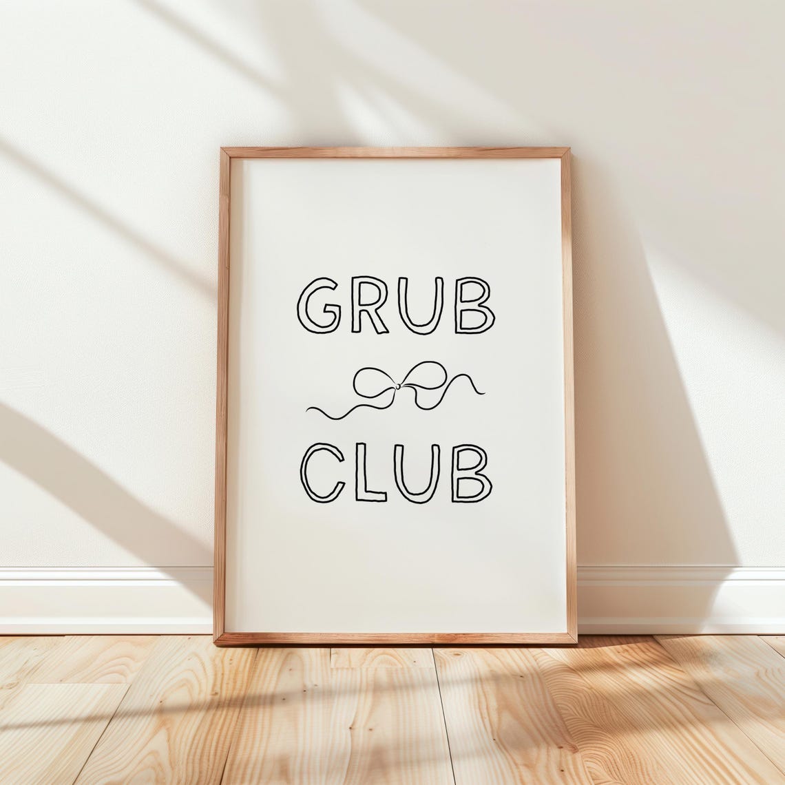 Grub Club Cute Bow Outline Typography Funny Kitchen Decor Poster