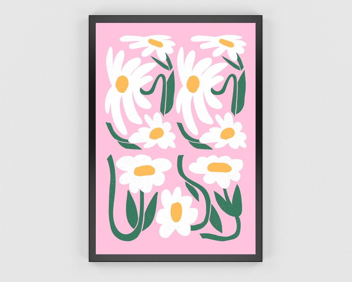 Pink Abstract Flowers Art Print, Retro Floral Decor - Image 2