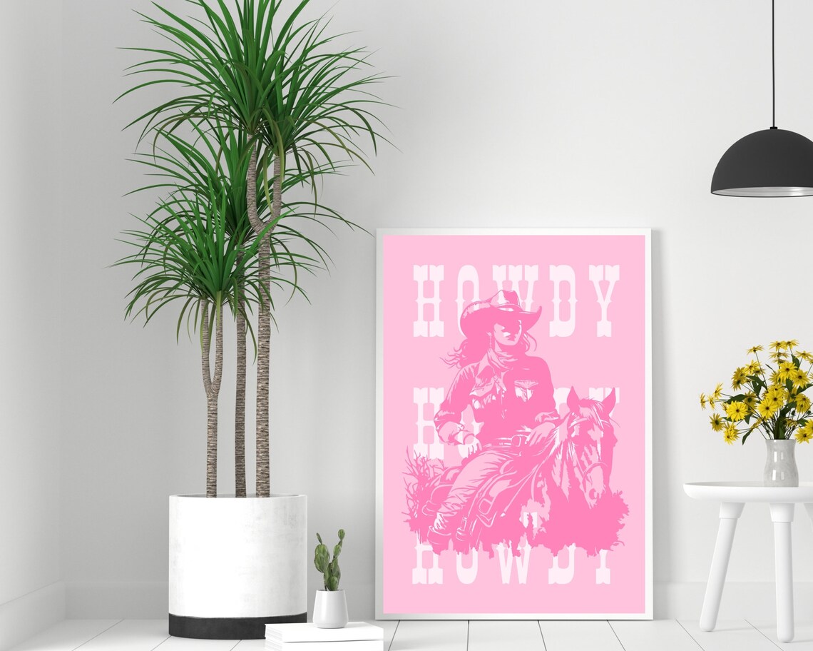 Howdy Cowgirl Horseback Pink Western Rodeo Preppy Quote Art Poster - Image 3